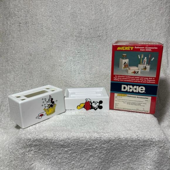 Vintage 90s Mickey Mouse Toothbrush Holder Soap Dish Cup Dispenser - Picture 2 of 6